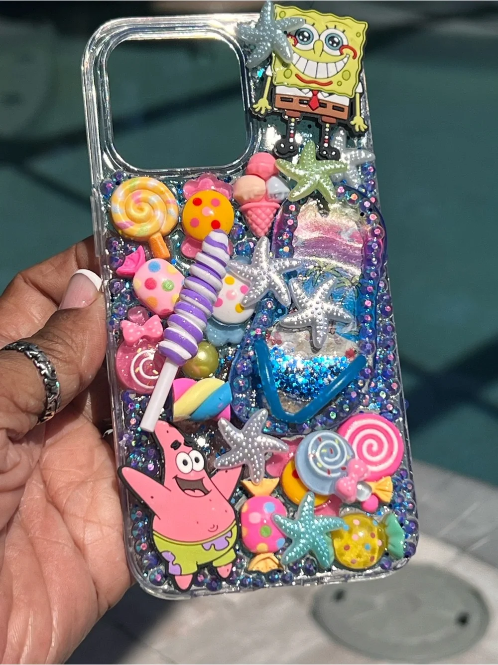 Sponge Bob and Patrick Candy bling iPhone 13 Pro Phone Case - Hand Decorated